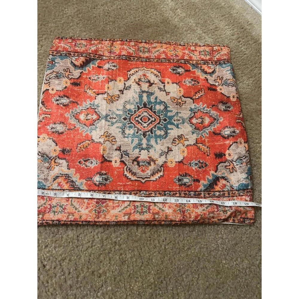Orange Medallion Accent Pillow Cover with Teal and Cream Motif
